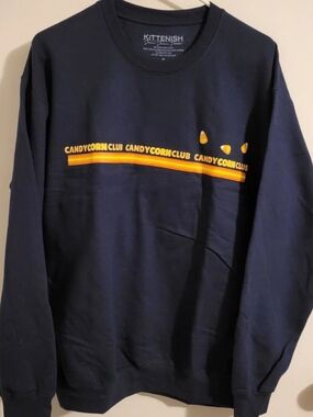 Kittenish Navy Crewneck  'Candycorn Club' Graphic Sweatshirt Halloween Sz Medium
